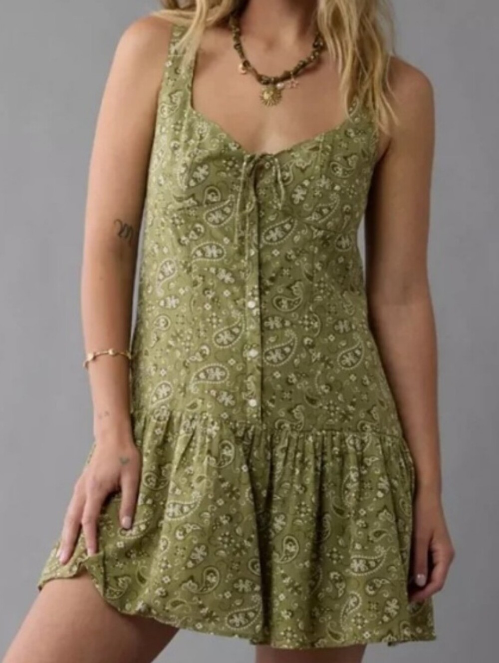 NWT - American Eagle Outfitters Green Paisley Mini Dress - L